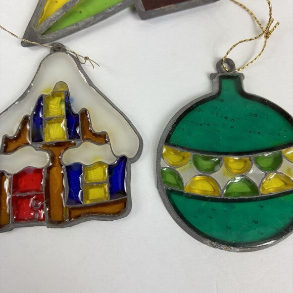 Vintage Stained Glass Style Christmas Ornaments Sun Catchers Lot Of 13 Pcs - Picture 6 of 9